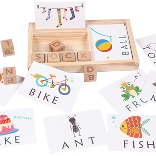 Atoys 📗 การ์ดคำศัพท์ภาษาอังกฤษ Montessori จับคู่ตัวอักษร ตัวอักษรไม้ ของเล่นเสริมการเรียนรู้สำหรับเด็ก