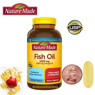 พร้อมส่งที่ไทย! น้ำมันปลา Nature Made Fish Oil 1200 mg., 200 Softgels ของแท้ นำเข้า USA