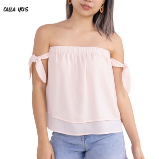 CALLA CREATIV เสื้อเกาะอก ผูกแขน สีเบจ Stephanie Top - Beige (Calla Iris)