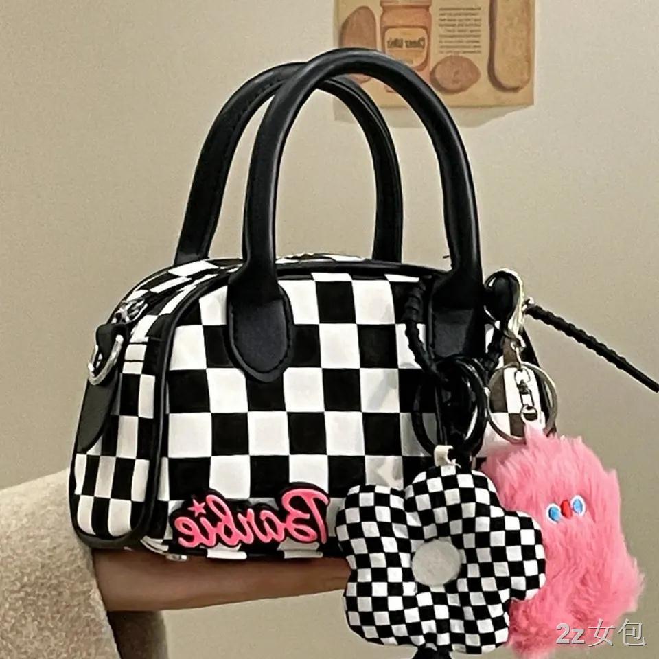 กระเป๋าสะพายข้างuustudio-niche-original-designer-mini-dark-boston-bag-checkerboard-mini-portable-messenger-bag-women-ก