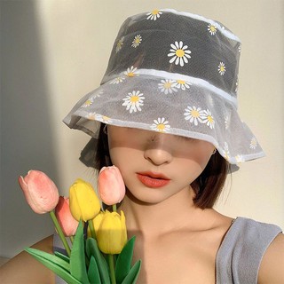 Bentoy*พร้อมส่ง*หมวกบักเก็ตปีกกว้างผ้าชีฟองลายดอกแฟชั่นเกาหลี(MZ55）