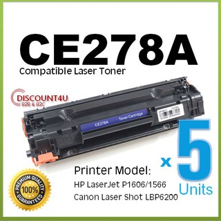 Discount4U **Pack 5**Toner รุ่น CE278A 278 78A 78 For HP LaserJet Pro P1560/P1566/P1600 /P1606dn/M1536dnf