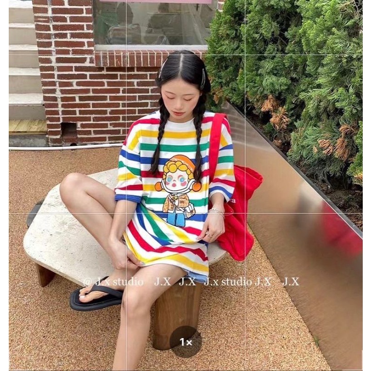 ทักก่อนสั่ง-เสื้อยืด-oversize-ลายริ้ว-rainbow-อก50-gavana