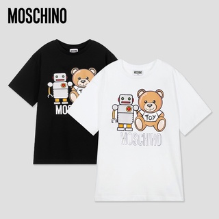 Moschino ใหม่ เสื้อยืดหนัง แขนสั้น พิมพ์ลายโลโก้หุ่นยนต์หมี OS ทรงหลวม สําหรับผู้ชาย และผู้หญิงเสื้อยืดอินเทรนด์