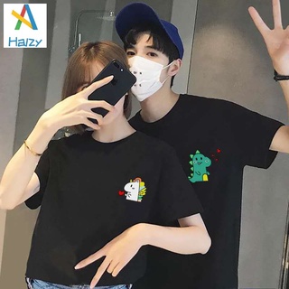 Cotton dinosaur pattern short sleeve couple T shirt loose fashion couple outfit