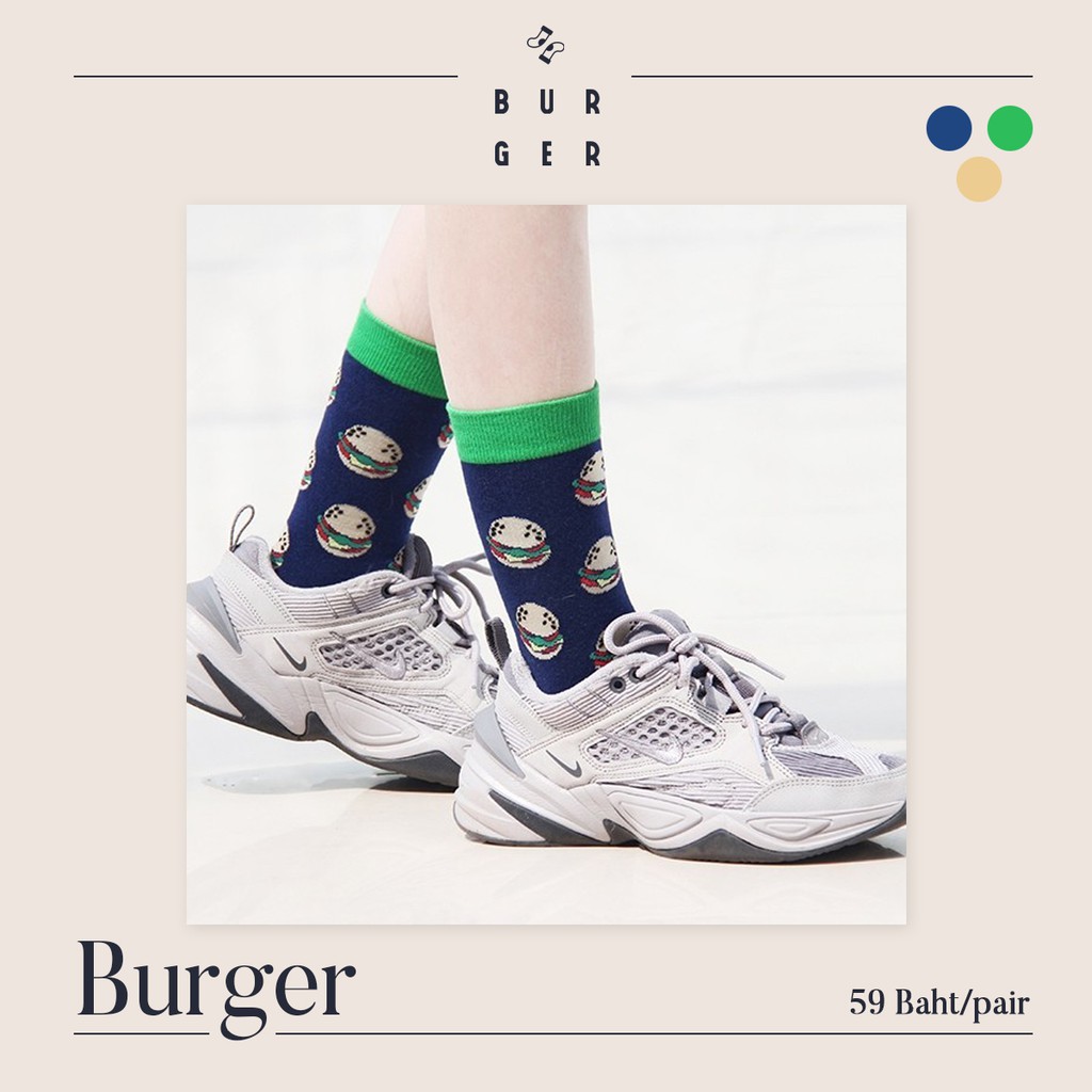 burger-ถุงเท้าแฟชั่น-ลายแฮมเบอร์เกอร์-สายสตรีท-ถุงเท้าครึ่งแข้ง-ราคาถูก-คุณภาพดี