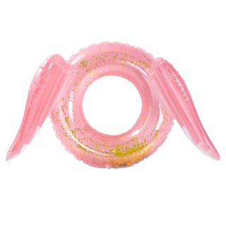 Float Me Summer ห่วงยางปีกนางฟ้า สีชมพู มีกลิตเตอร์ด้านใน Inflatable Pink Angel Wings Float With Glitters Inside