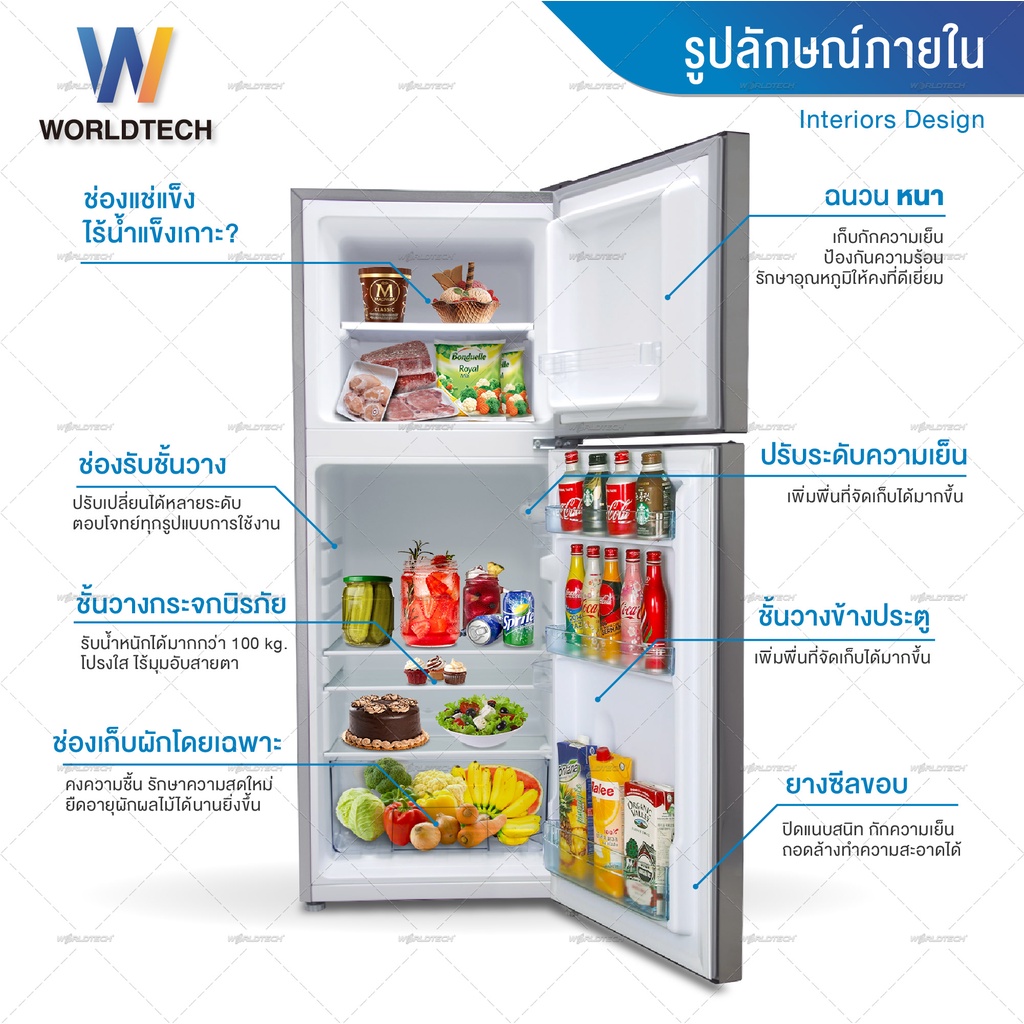 ภาพสินค้า(ใช้โค้ดลดเพิ่ม) Worldtech ตู้เย็น 2 ประตู ขนาด 4.9 คิว รุ่น WT-RF138 ความจุ 138 ลิตร ตู้เย็นใหญ่ ตู้แช่ ตู้เย็นประหยัดไฟเบอร์ 5 รับประกัน 3 ปี (ผ่อน 0%) จากร้าน worldtechthailand บน Shopee ภาพที่ 4
