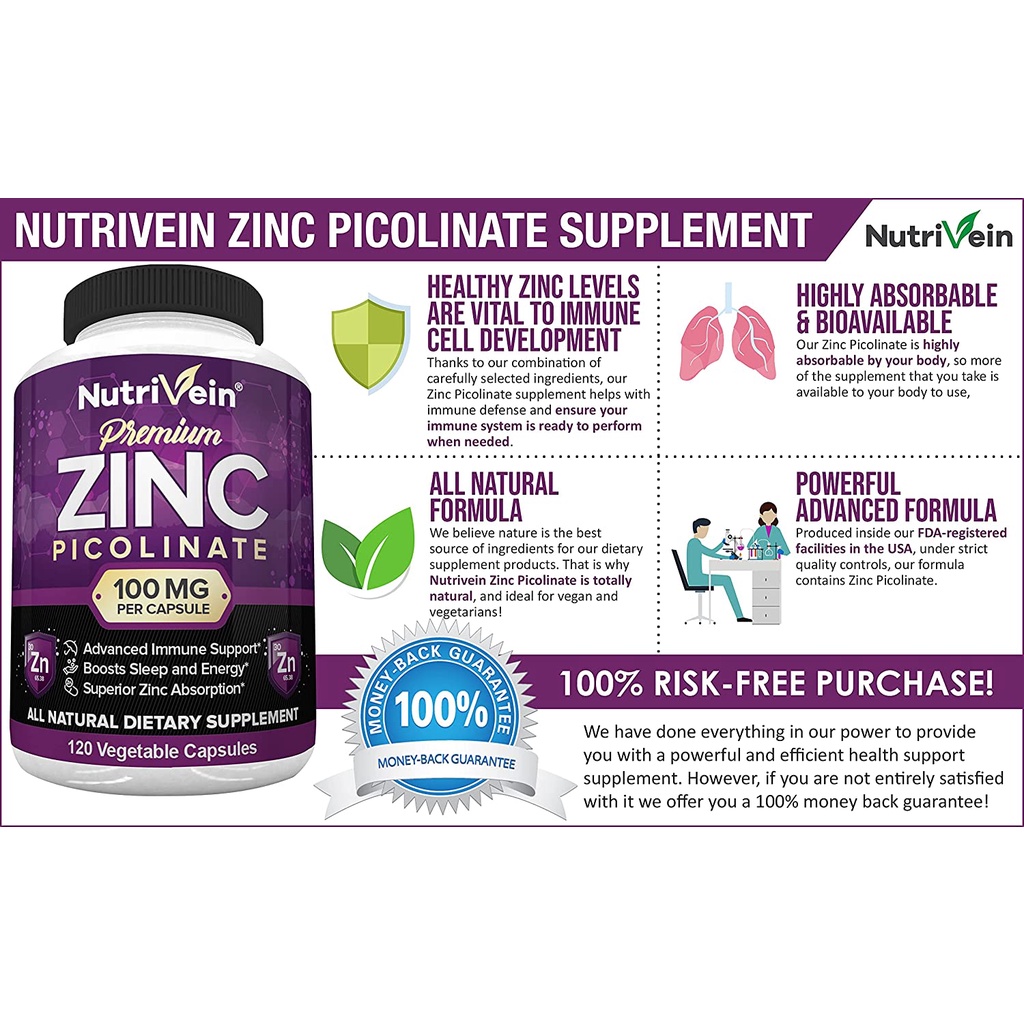 ภาพสินค้าNutrivein Premium Zinc Picolinate 100 mg.  120 แคปซูล สังกะสี ดูแลระบบสืบพันธุ์ ระบบภูมิคุ้มกัน บำรุงกระดูก ผิว ดวงตา จากร้าน wiwanya บน Shopee ภาพที่ 7