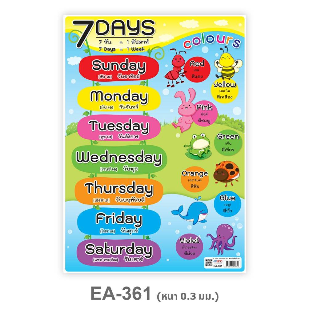 โปสเตอร์คำศัพท์-7-วัน-7-days-ขนาด-a4-ea-361-โปสเตอร์-7-วัน-แผ่นพลาสติก-vanda-learning