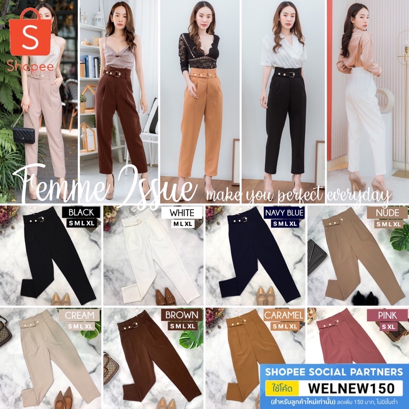 m7-5100-s-xl-pant-กางเกงขาเดฟ-แต่งอะไหล่ทอง-femme