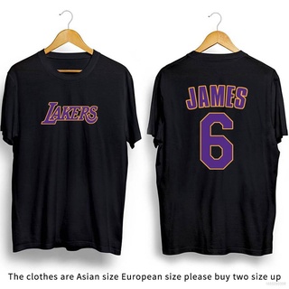 เสื้อยืดคอกลม พิมพ์ลาย NBA Los Angeles Lakers LeBron James สีดํา สีขาว สําหรับผู้ชาย และผู้หญิง