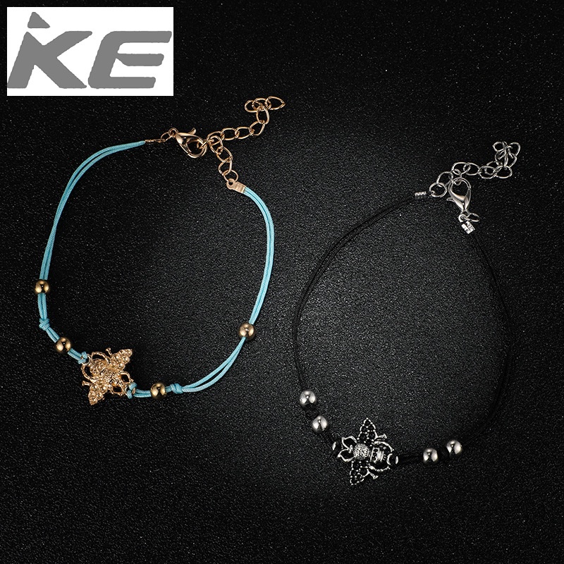 jewelry-creative-hand-woven-rope-rice-bead-small-bee-anklet-2-piece-set-for-girls-for-women-lo