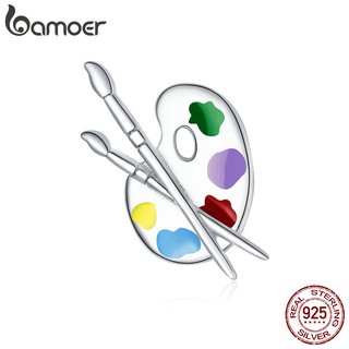 bamoer Genuine 925 Sterling Silver Colorful Palette Metal Charm for Original Women Silver Bracelet DIY Jewelry Making BSC359