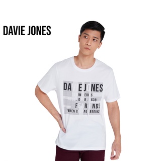 เสื้อยืดใหม่ 2022DAVIE JONES เสื้อยืดพิมพ์ลาย สีขาว ทรง Regular Fit Graphic Print T-Shirt in white TB0210WHL XL  XXL 3XL