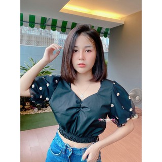เสื้อแต่งผ้าเนตปักลายเดซี่ ปักค่า ทรงแขนฟักทอง พุ่มใหญ่