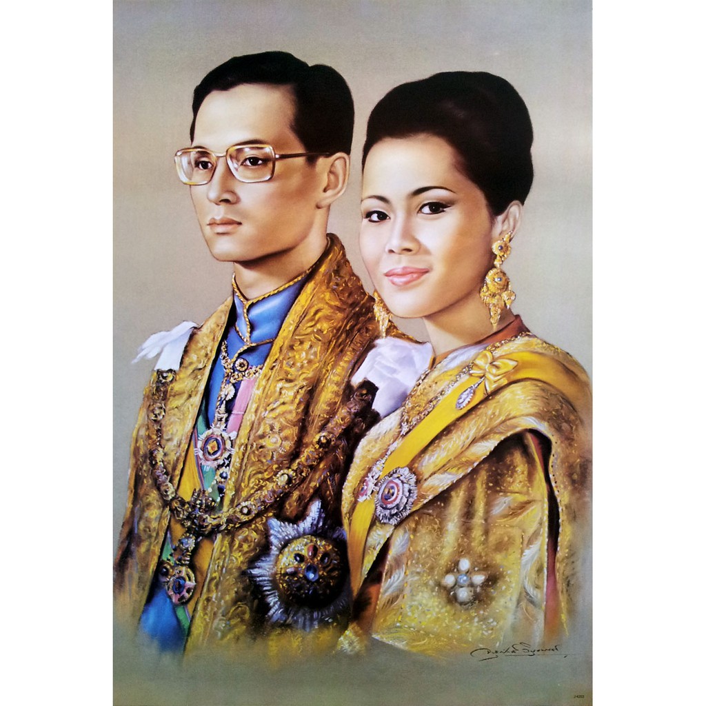 โปสเตอร์-รูปวาด-ในหลวง-ราชินี-รัชกาลที่-9-king-bhumibol-queen-sirikit-thailand-poster-24-x35-painting-siam-v3