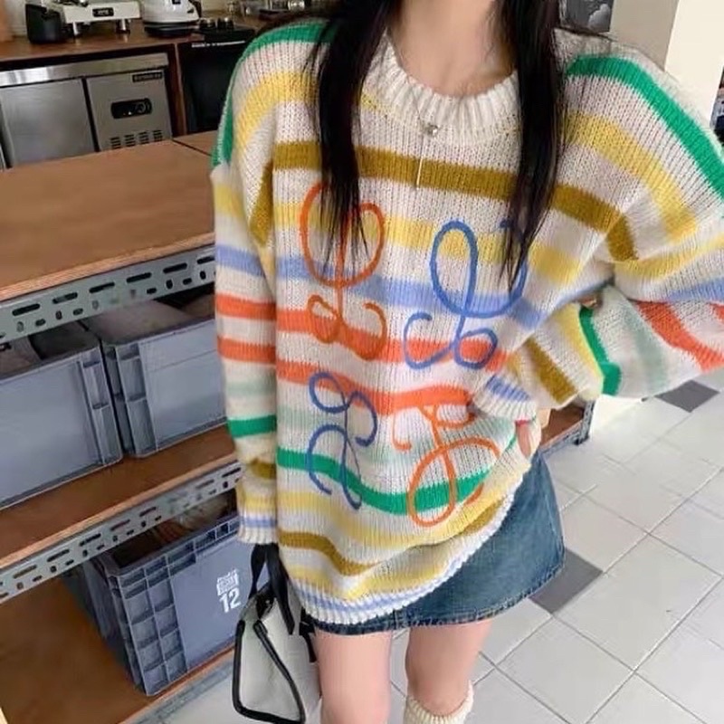 พร้อมส่ง-lw-sweater-สเวตเตอร์-ไหมพรม-กันหนาว-เสื้อแขนยาวไหมพรม-งานถัก-ทั้งตัว-สีสัน-สีรุ้ง-สุดฮิต-ต้องมีติดตู้นะคะ