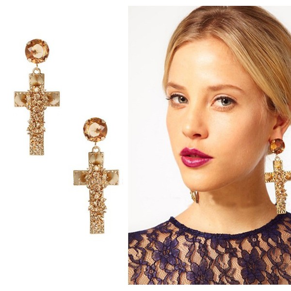 asos-rivets-cross-earrings-ต่างหู-ไม้กางเขนสีทอง-ห้อยระย้า-ดีไซต์งาน-asos