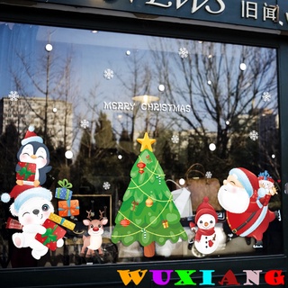 【wuxiang】ใหม่ สติกเกอร์ติดผนัง ลายการ์ตูนต้นคริสต์มาส ปีใหม่ สําหรับตกแต่งบ้าน หน้าต่าง ร้านค้า