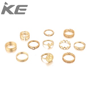 Diamond Hollow Flower Badge Snake  Ring 10-Piece Combination Ring for girls for women low pric