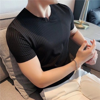 Summer light luxury business casual slim knit short-sleeved polo shirt male Britishtrend brand slim lapel solid color T-