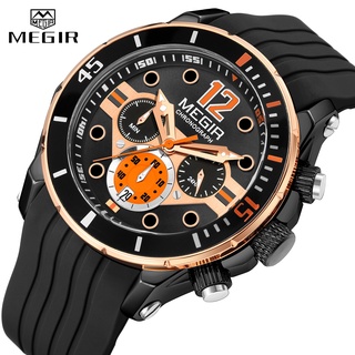 Megir 2206G นาฬิกาข้อมือควอตซ์แฟชั่น สายซิลิโคน กันน้ํา หน้าปัดขนาดใหญ่ พร้อมกล่อง สําหรับบุรุษ