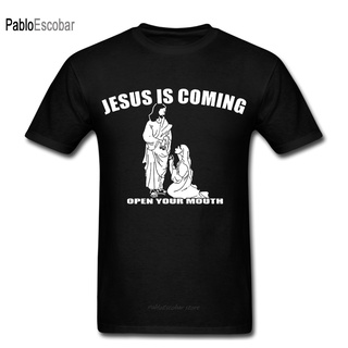 เสื้อยืดผ้าฝ้ายเสื้อยืดลําลอง แขนสั้น พิมพ์ลาย Jesus Is Coming Open Your Mouth Religion แฟชั่นใหม่ สําหรับผู้ชายL XL  XX