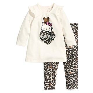 Hello Kitty ชุดนอนผ้าฝ้ายลายเสือดาวสำหรับเด็ก ASD345