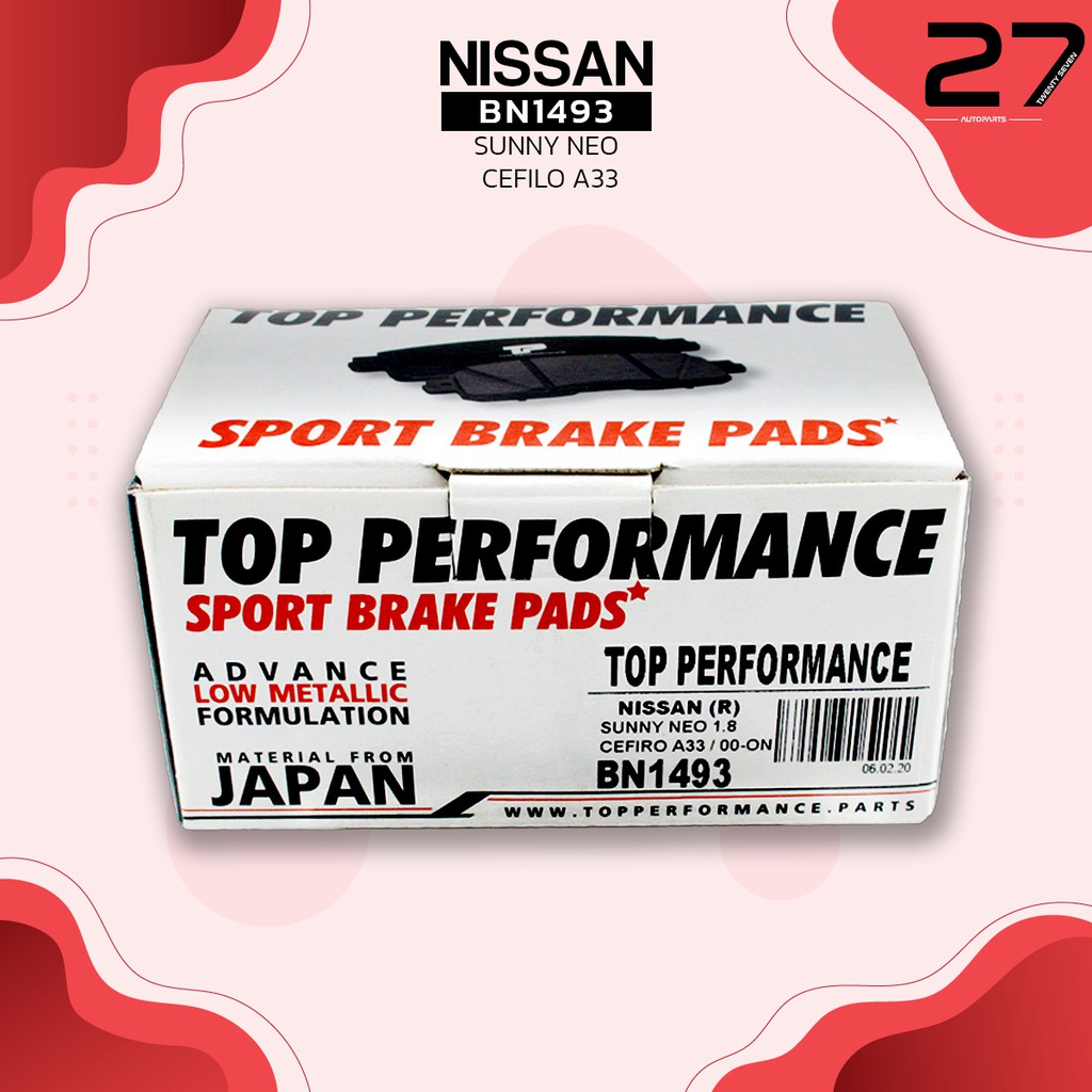 ผ้าเบรคหลัง-nissan-sunny-neo-super-neo-cefiro-a33-รหัส-bn1493-top-performance