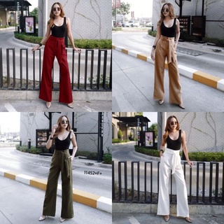 TW11452Set 2 ชิ้น เสื้อกล้ามผ้าคอตตอน + กางเกงขากระบอกยาวผ้าซาร่า เอวยืดสม็อคหลัง มีกระเป๋าล้วง 2 ข้าง