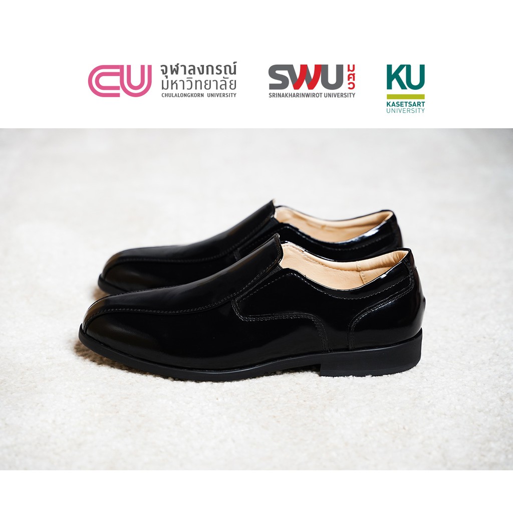 รองเท้าหนังนิสิตนักศึกษา-หุ้มส้นสีดำ-หนังแท้-ถูกระเบียบมหาวิทยาลัย-slu054-classic-formal-slip-on