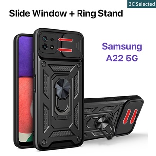 เคส Samsung A22 5G A32 5G A42 5G A02S A12 A22 A32 4G หน้าต่างบานเลื่อน การป้องกันกล้อง ขาตั้งแหวนโลหะ เคสแข็ง Samsung A02S เคส Samsung A12 เคส Samsung A22 4G เคส Samsung A42 5G เคส Samsung A32 4G เคส Samsung A32 5G เคส