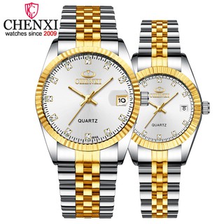 Chenxi แบรนด์หรู สีเงิน สีทอง นาฬิกาสําหรับผู้หญิง นาฬิกาควอตซ์ ผู้ชาย นาฬิกา ของขวัญ นาฬิกาข้อมือคู่รัก ผู้หญิง นาฬิกาผู้ชาย