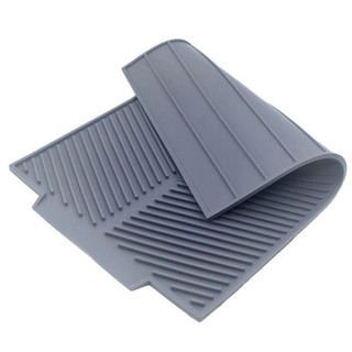 Silicone Dish Drying Mat Flume Folding Draining Mat,Rectangle Gray