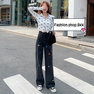 🌈 Fashion.shop.BKK 🌈 NEW ! 2022 กางเกงยีนส์ขายาวแฟชั่น ขากว้าง รูปหัวใจหลากสี ทรงวินเทจ ทรงหลวม