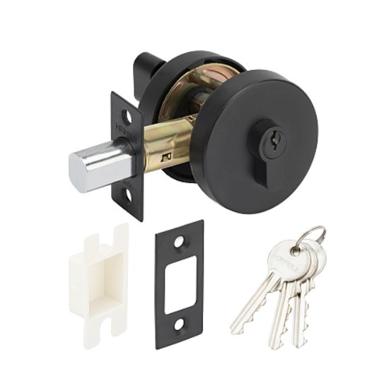 hafele-489-10-573-กุญแจลิ้นตาย-หางปลาบิด-สีดำด้าน-ทรงกลม-matt-black-single-deadbolt-กุญแจลิ้นตาย-หางปลาบิด-ดำด้าน