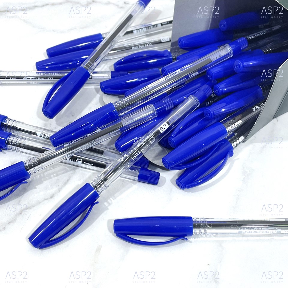 ปากกาลูกลื่น-0-7-มม-faber-castell-รุ่น-1423-ปากกา-ปากกาแบบปลอก-หมึกสีน้ำเงิน-ยกกระปุก-30-ด้าม