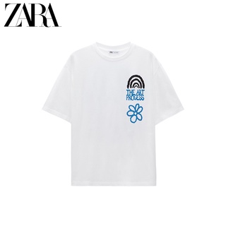 Zara ใหม่ เสื้อยืดแขนสั้น ผ้าฝ้าย พิมพ์ลาย สําหรับผู้ชาย 1259300 250