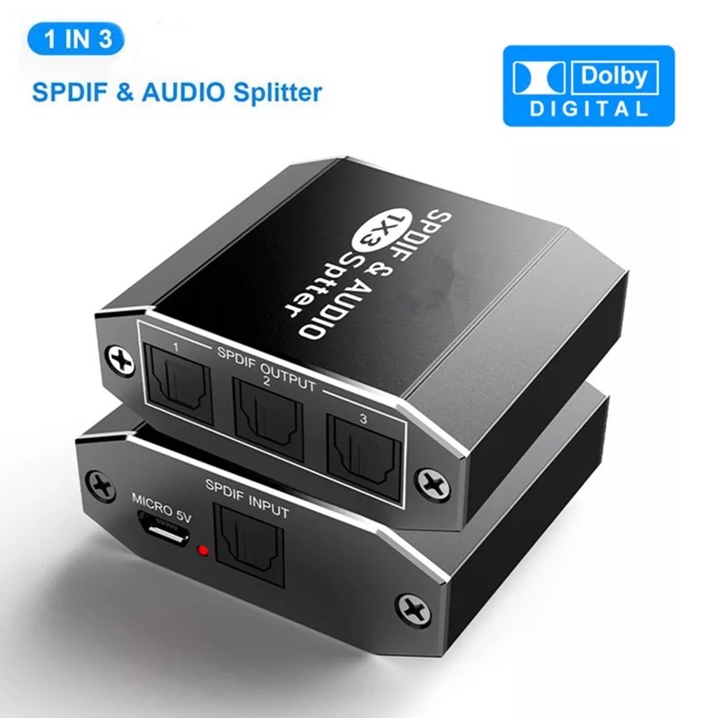 อลูมิเนียมspdif Toslink Optical Digital Audio Splitter 1x3 Optical Splitterสนับสนุน5 1ch Lpcm 2