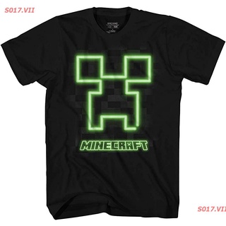 เสื้อยืดสีดำอินเทรนด์2022 Cartoon COD การ์ตูน มายคราฟ Minecraft Neon Creeper Big Boys Youth T-Shirt Licensed เสื้อยืดพิม
