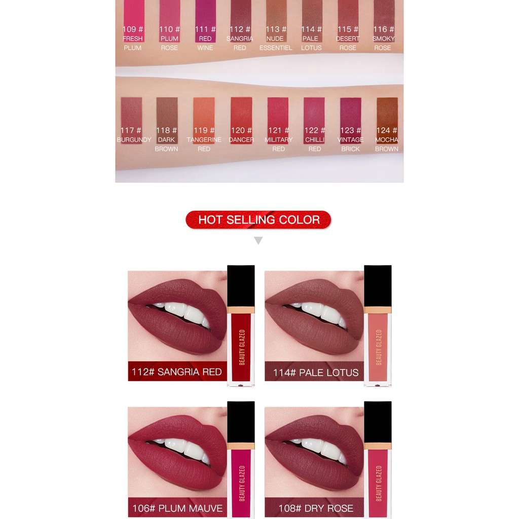 beauty-glazed24-สี-ลิปสติกลิปกลอสลิควิดลิควิดรุ่นแมทกันน้ำ