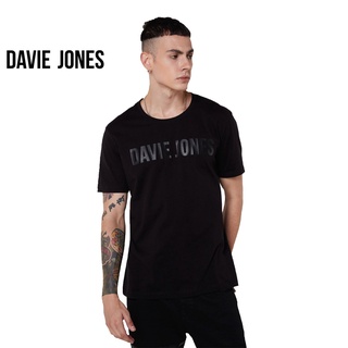 DAVIE JONES เสื้อยืดพิมพ์ลายโลโก้ สีดำ Logo Print T-Shirt in black LG0031BK