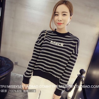 TJเสื้อแฟชั่น แขนยาว ลายขวาง อักษร black สีดำ รหัสสินค้า PA3678 ดำ