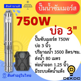 ปั๊มน้ำซัมเมอร์ส 750W บ่อ 3 นิ้ว ท่อน้ำออก 1.25 นิ้ว ราคาถูก ปั๊มน้ำ DC โซล่าเซลล์ ปั๊มน้ำบาดาล โซล่าเซลล์ ปั๊มซัมเมิร์ส