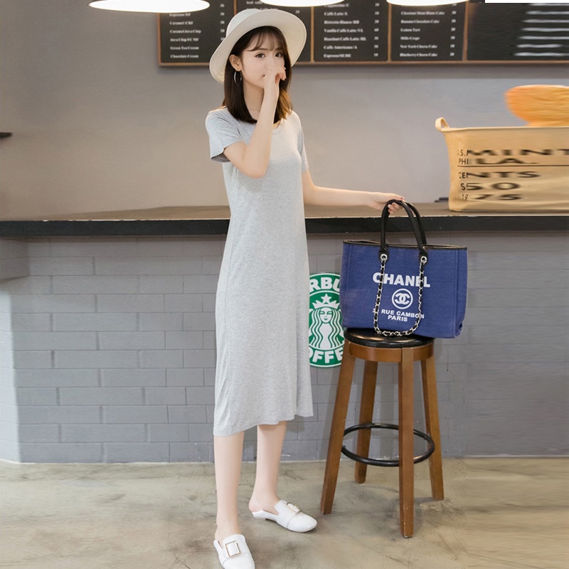 fc-พร้อมส่ง-ชุดเดรสยาวคอวี-แขนสั้น