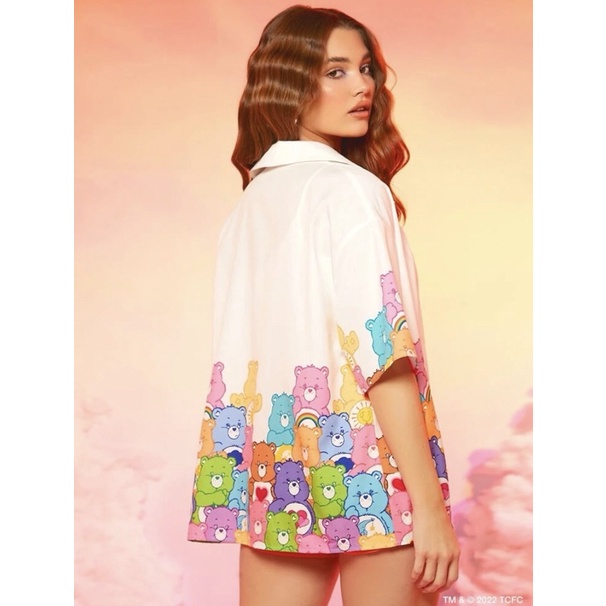 เสื้อเชิ้ตขาวลายแคร์แบร์-เสื้อเชิ้ตการ์ตูน-สินค้างานลิขสิทธิ์แท้100-x-care-bears-ครบรอบ-40-ปี-ของใช้-ของสะสม-งานหายาก