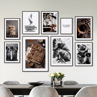 โปสเตอร์ภาพวาดผ้าใบ รูปขนมปังปิ้ง กาแฟ บิสกิต สไตล์นอร์ดิก สําหรับตกแต่งผนัง ห้องนั่งเล่น บาร์ คาเฟ่