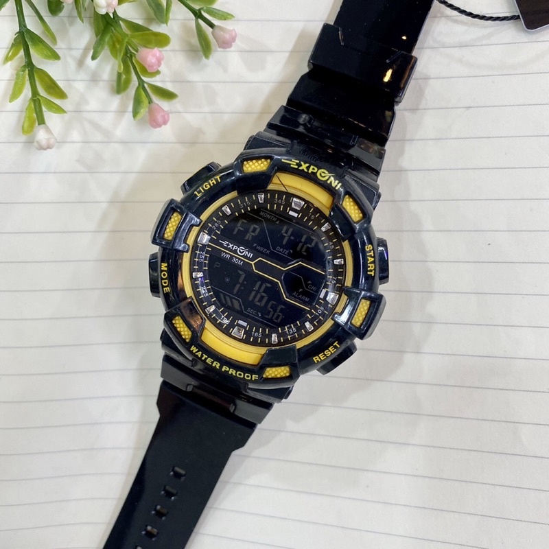 exponiนาฬิกาข้อมือชาย-quartz-digital-ทรงกลม37มม-สายยางซิลิโคน-กันน้ำwater-resistance3atm-ฟังชั่นครบ