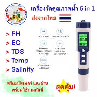 ภาพหน้าปกสินค้าเครื่องวัดคุณภาพน้ำ ส่งจากไทย 5 in 1 Salt, TDS, EC, pH, temperature. แถมถ่านกระดุมพร้อมใช้งานและพร้อมส่ง ที่เกี่ยวข้อง